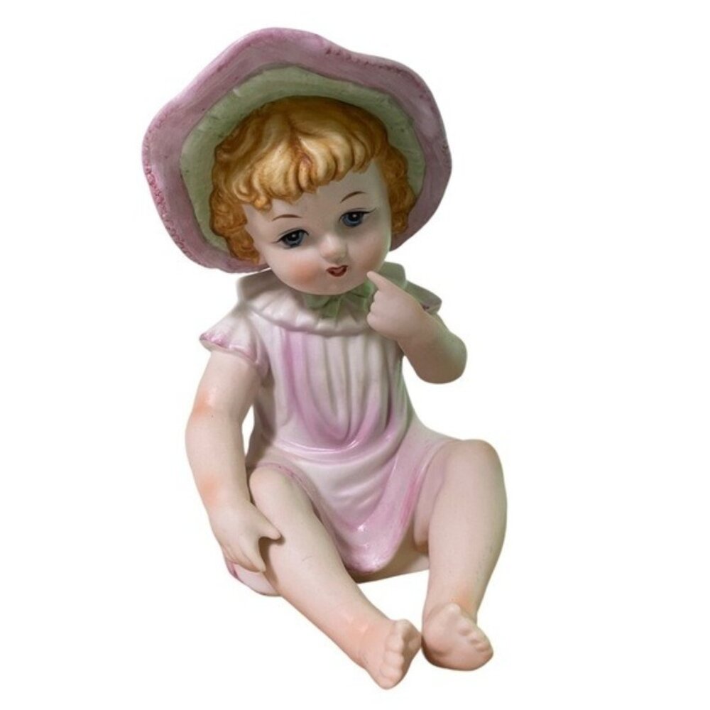 Vintage KPM Porcelain Baby Girl Toddler in Hat Figurine 7" x 5" Made in Japan